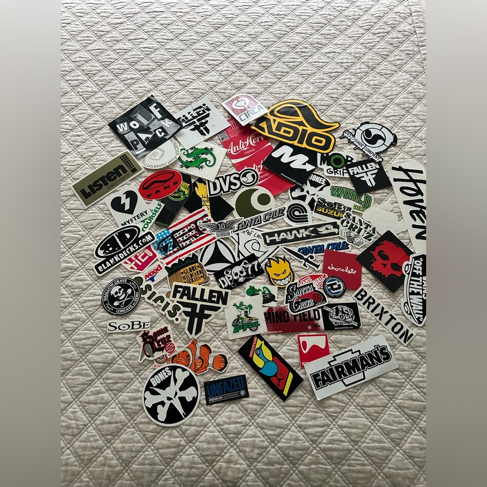 Skateboard sticker collection. Vans, Adio, Anti-Hero, Hawk, Fallen and many more